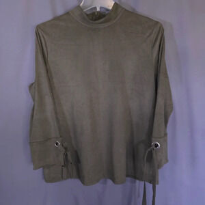 Chicos Faux Suade Mock Neck‎ Top Womens Size XL Green GoblinCore Dark Academia
